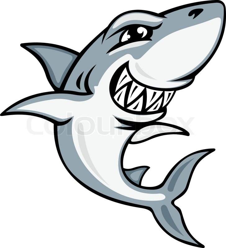 728x800 Cartoon Smiling Shark For Mascot And Emblem Design Stock Vector