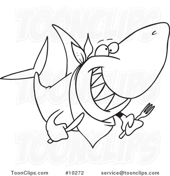 581x600 Cartoon Black And White Line Drawing Of A Hungry Shark