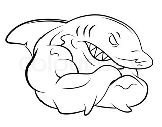 320x252 Big Smiling Swimming Blue Cartoon Shark, Side View, Vector