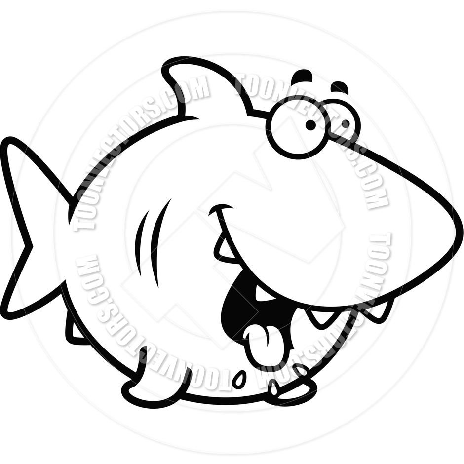 940x940 Cartoon Shark Hungry (Black And White Line Art) By Cory Thoman