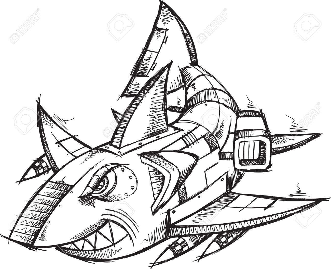 1300x1054 Sketch Doodle Robot Cyborg Shark Royalty Free Cliparts, Vectors