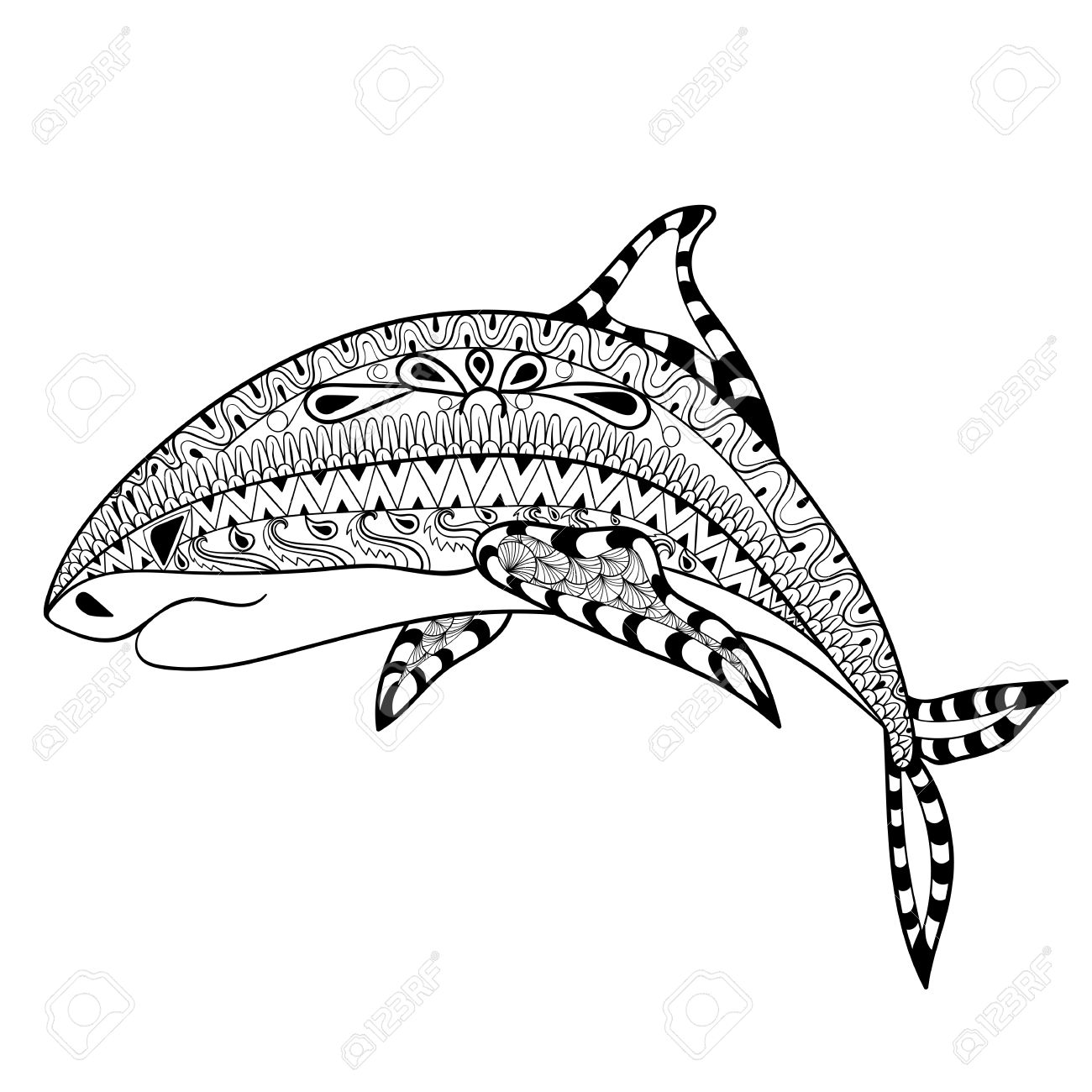 1300x1300 Zentangle Shark Totem For Adult Anti Stress Coloring Page For Art