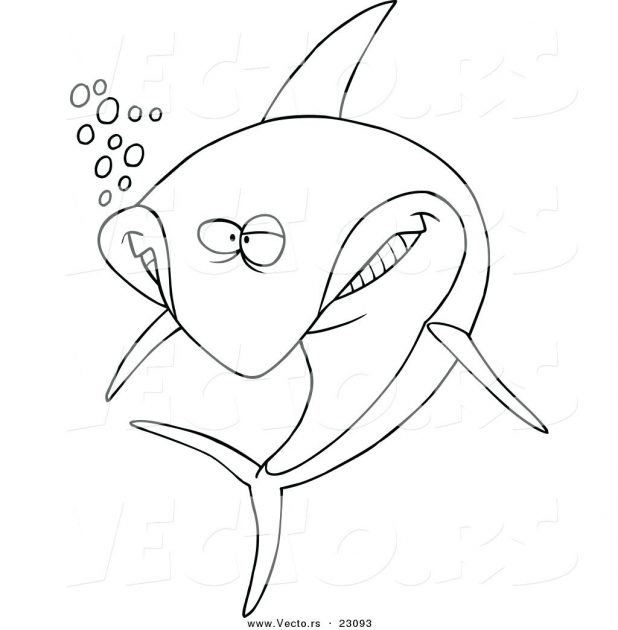 618x630 Vector Of A Cartoon Happy Shark Coloring Page Outline Hammerhead