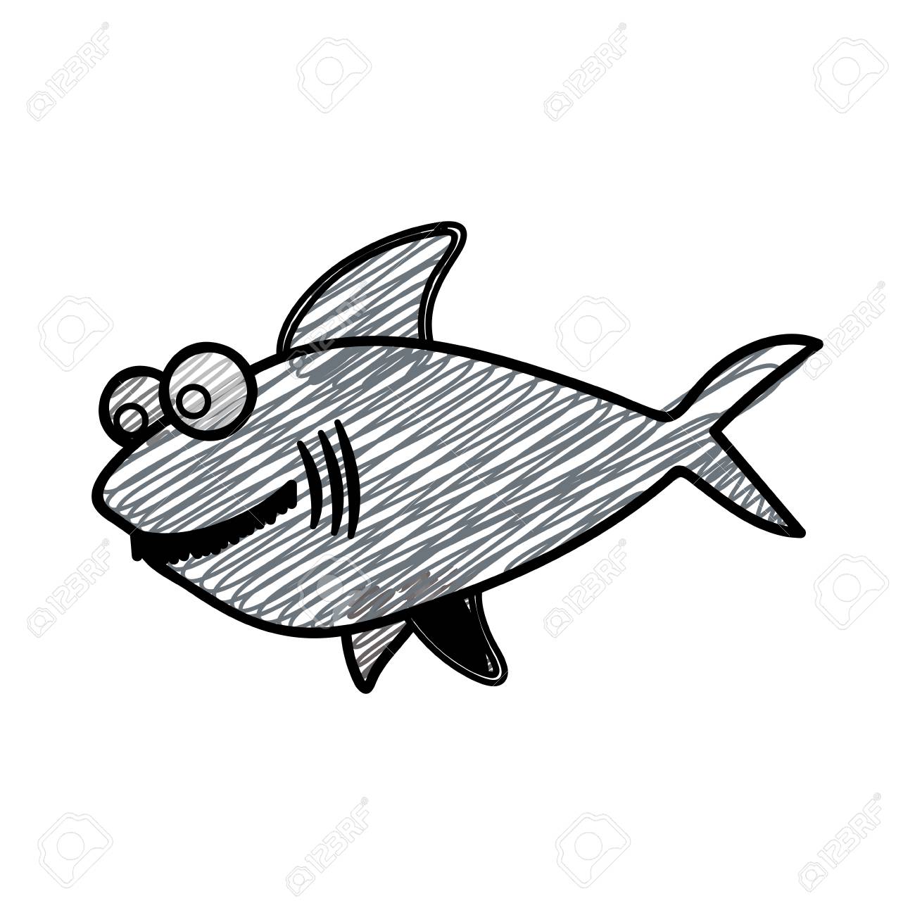 1300x1300 Color Pencil Drawing Of Big Gray Shark Vector Illustration Royalty