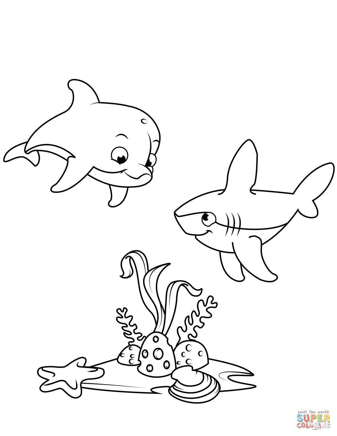 1159x1500 Cute Dolphin And Shark Coloring Page Free Printable Coloring Pages