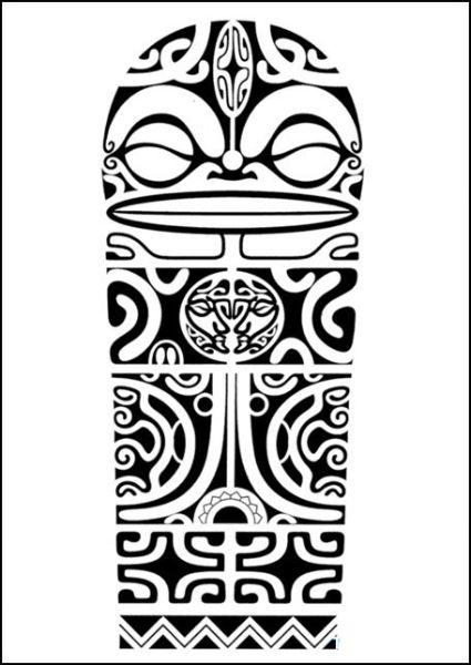 425x600 Polynesian Shoulder Tattoo Design With Marquesan Crosses, Tiki