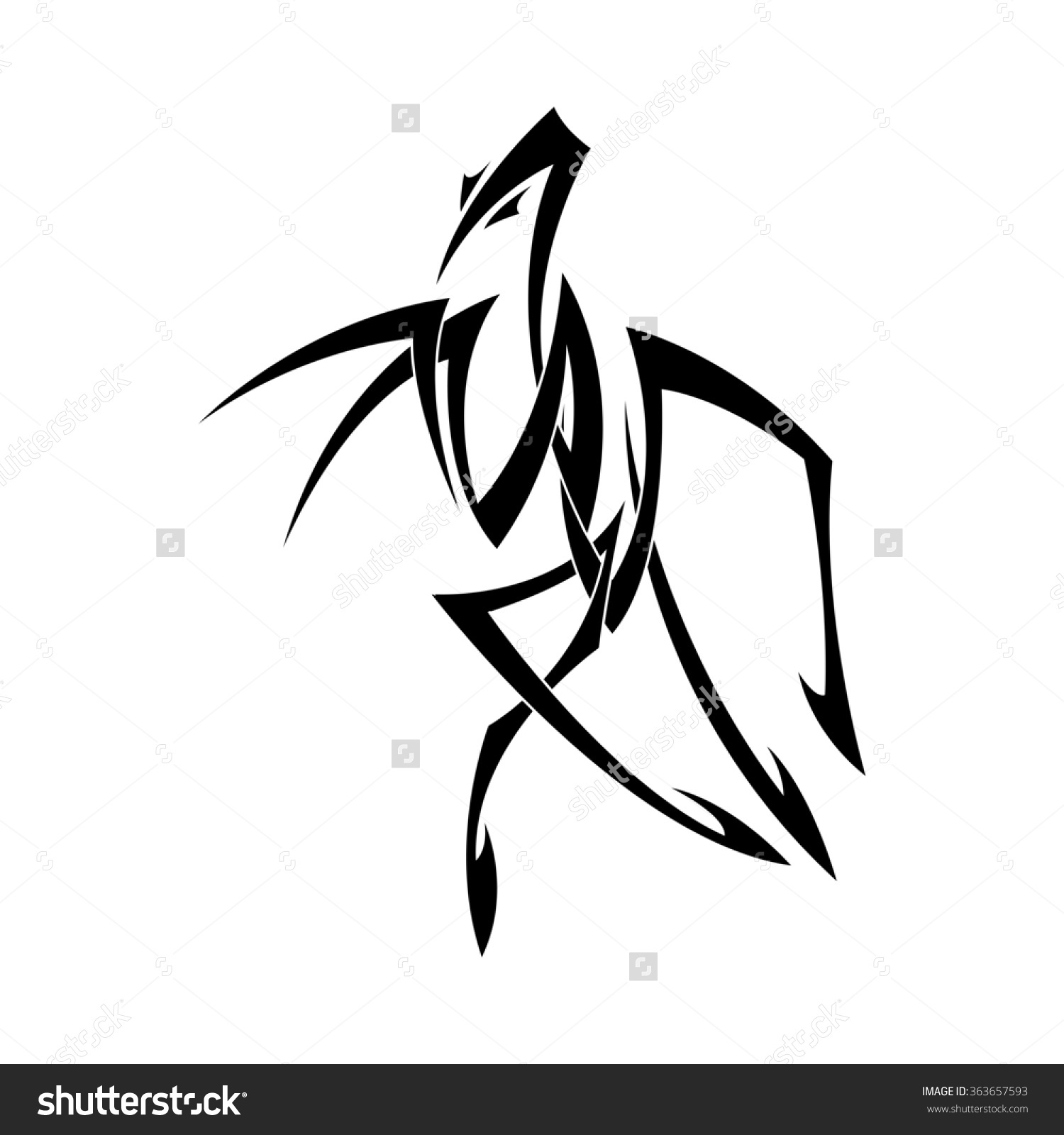 1500x1600 Image Of A Praying Mantis Style Tribal Tattoo. Black And White