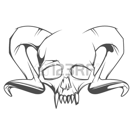 432x450 Human Skull With Horns And Sharp Teeth Decorated With Bright