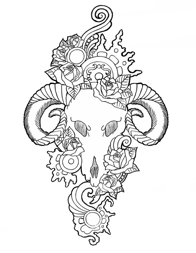 638x825 Drawing Of Roses Tattoo Ram Skull And Roses Tattoo By Annikki