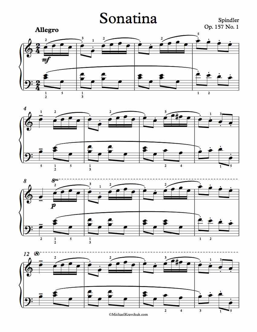 850x1100 Free Piano Sheet Music Sonatina Op. 157, No. 1 Spindler