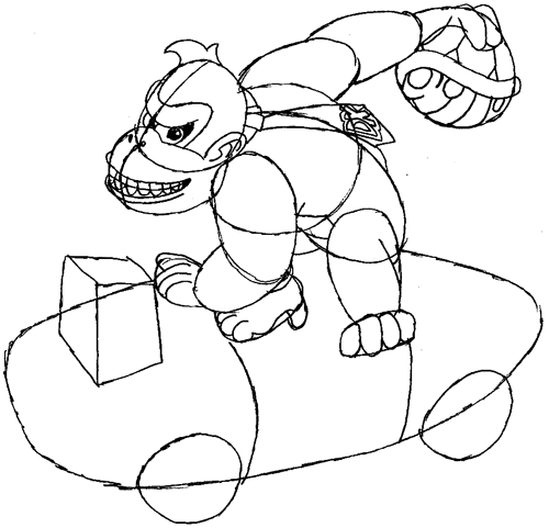 500x481 How To Draw Donkey Kong In His Car Throwing A Koopa Shell