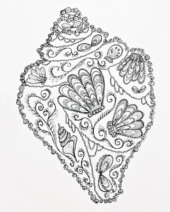 570x713 West Palm Shell Art Print Of Ink Drawing 8x10 Black By Dovetailink