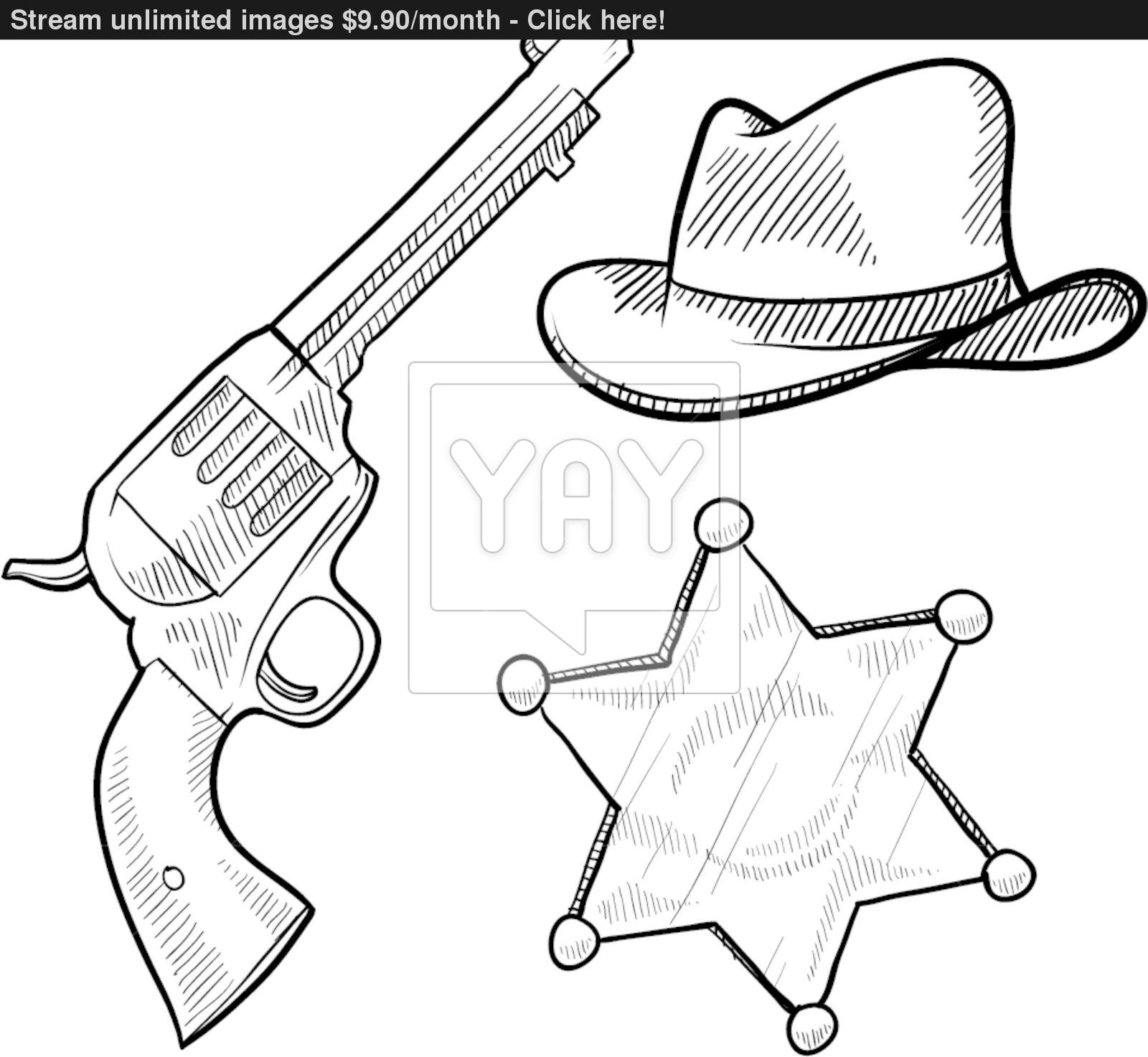1600x1473 Wild West Sheriff Objects Sketch Vector