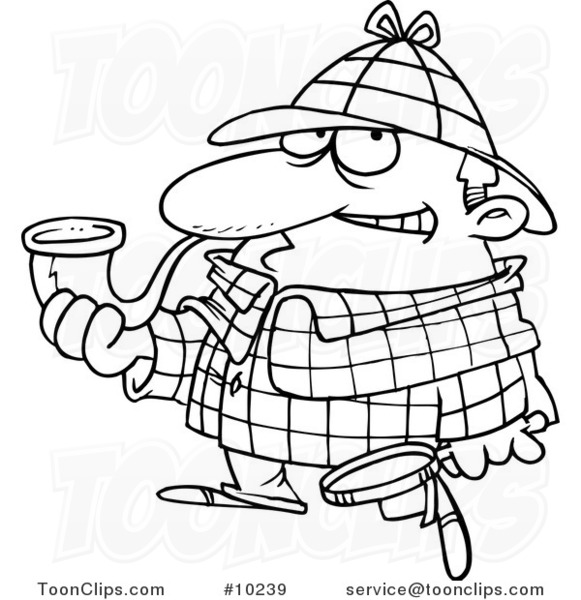 581x600 Cartoon Black And White Line Drawing Of Sherlock Holmes