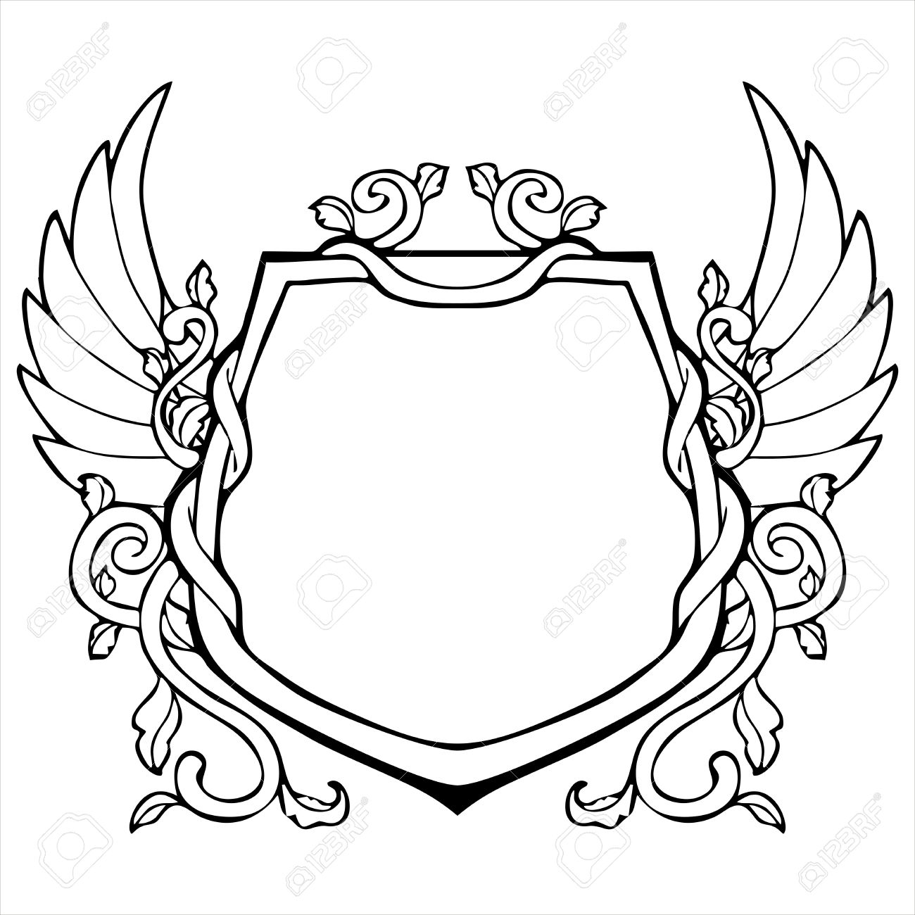 1300x1300 Glory Frame In Shield Shape With Wing Vintage Drawing Royalty Free