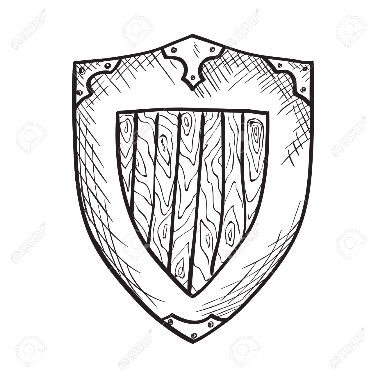 1300x1300 Hand Drawn Sketch Medieval Shield, Ink Drawing Imitation Royalty