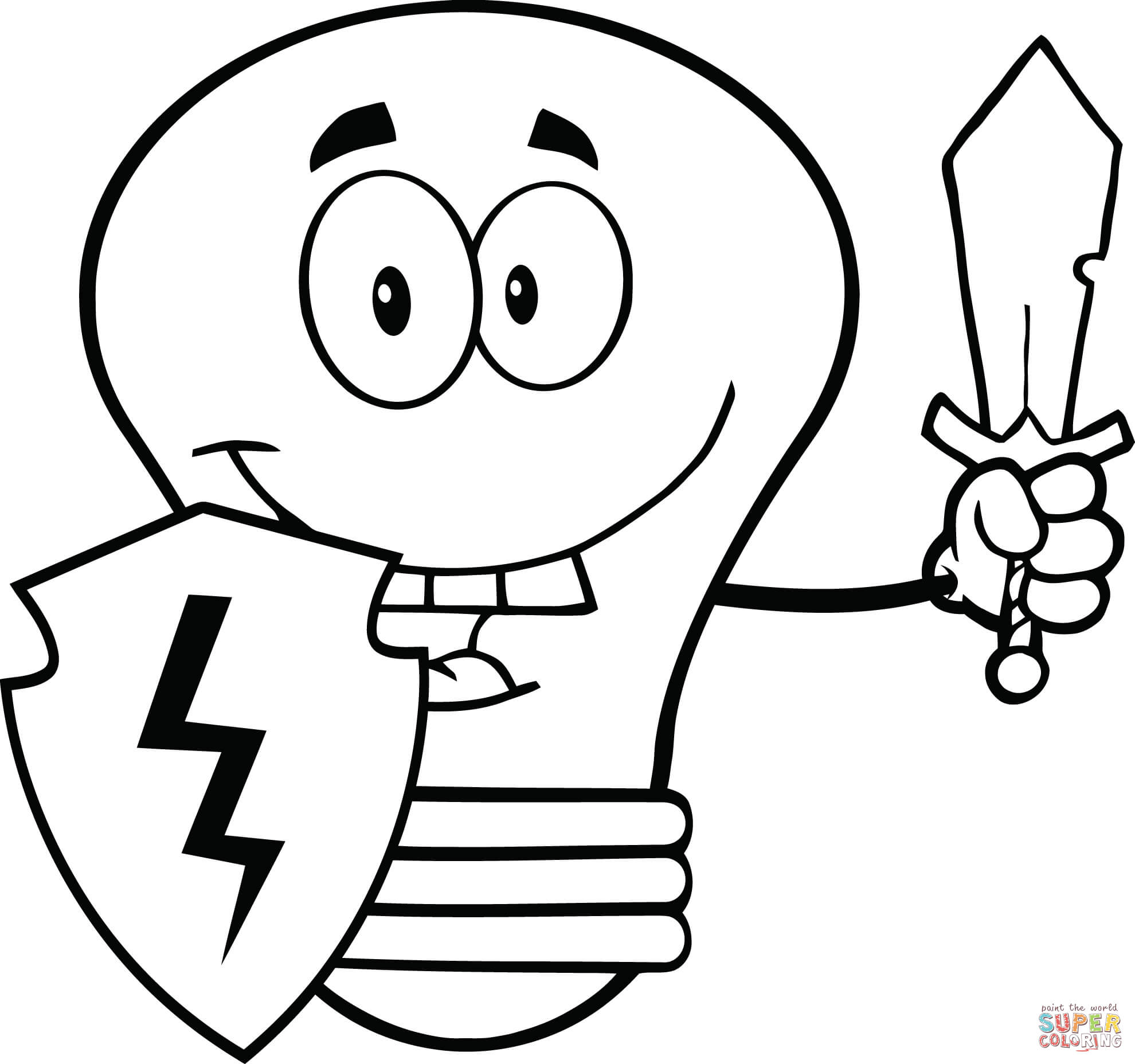 1980x1856 Light Bulb Guarder With Shield And Sword Coloring Page Free