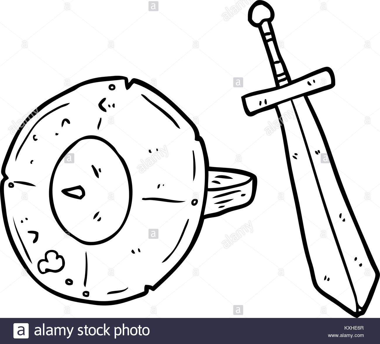 1300x1174 Line Drawing Of A Old Gladiator Shield And Sword Stock Vector Art