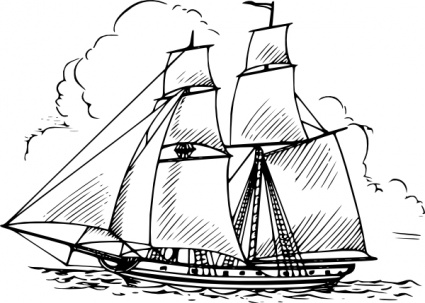 425x303 Water Outline Ship Sailboat Lineart Papapishu Sail Bw Brig F.jpg
