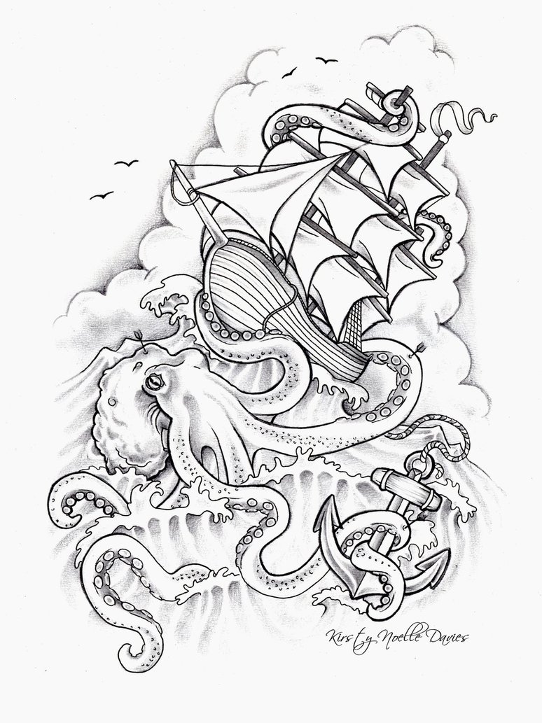 774x1033 Octopus Sinking Ship Tattoo Design By Kirstynoelledavies