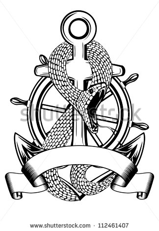 324x470 Anchor Symbol With Ship Steering Wheel Flowers Tattoo