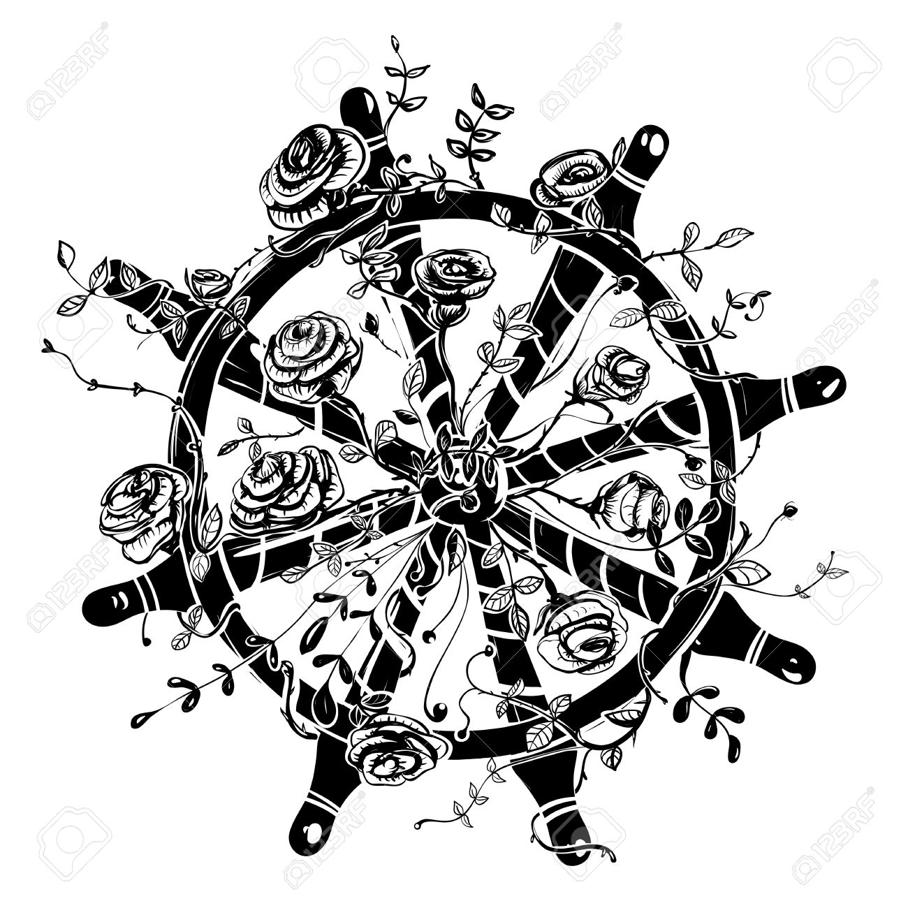 1300x1300 Steering Wheel With Roses Royalty Free Cliparts, Vectors,