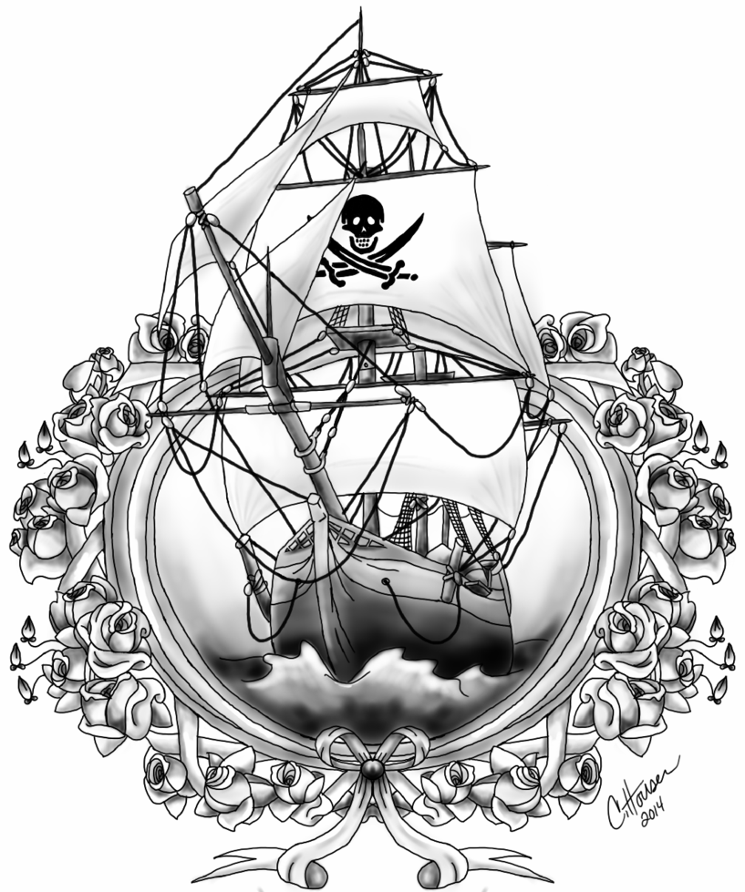 817x979 Pirate Ship Tattoo Final By Ebony Night