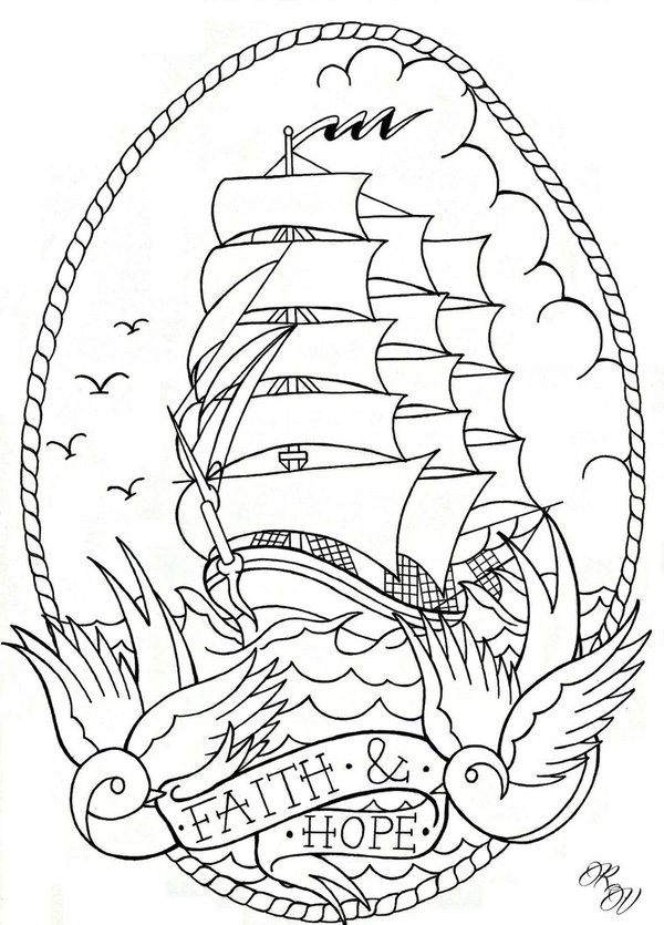 600x835 Ship Tattoo Design Flash By