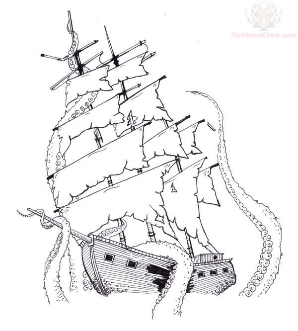 600x666 Half Sleeve Tattoo Designs Outline Outline Pirate Ship Tattoo