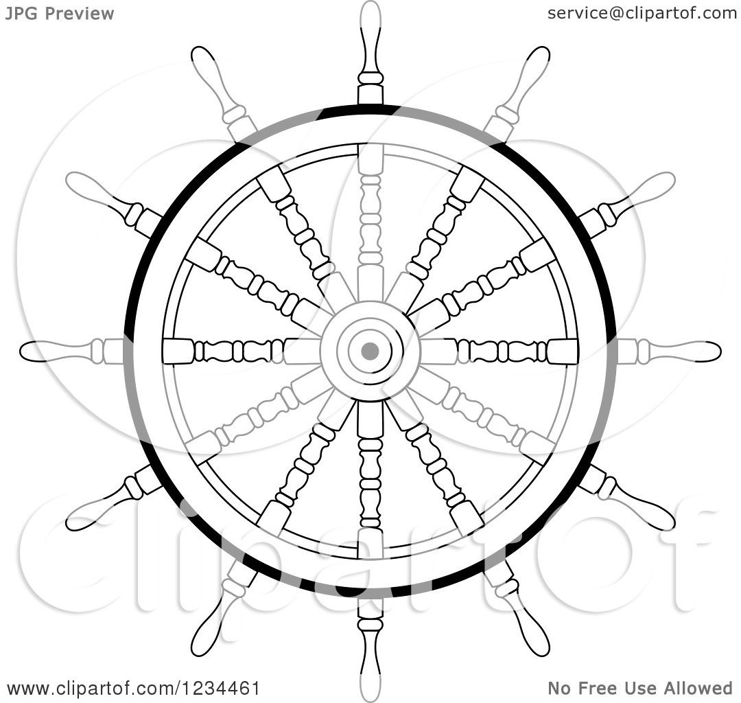 1080x1024 Clipart Of A Black And White Nautical Ship Helm Steering Wheel 3