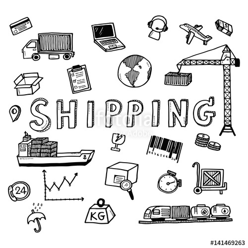 500x500 Hand Draw Shipping Business Doodles Icon Set For Global