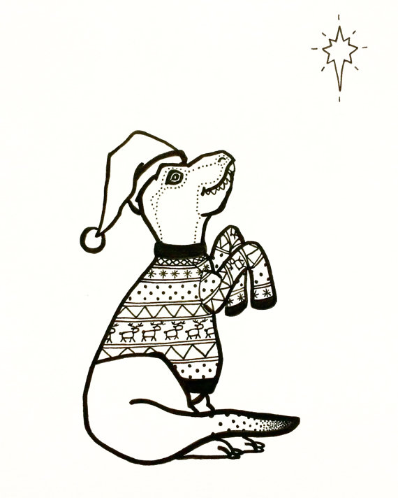 570x712 Dinosaur Drawing, T Rex, Christmas Sweater, Christmas Gift