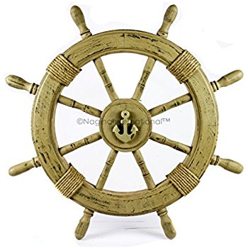 350x350 Nautical Handcrafted Wooden Ship Wheel