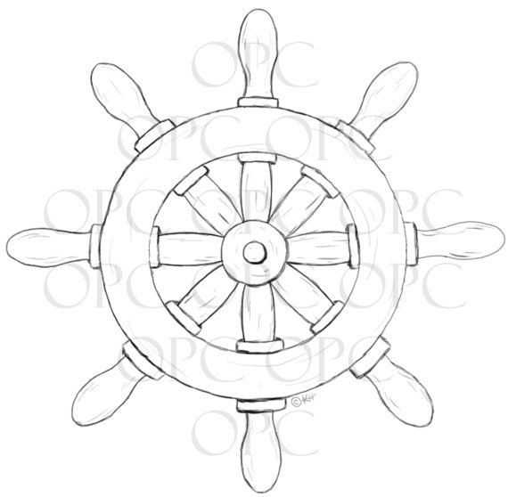 570x558 Digital Stamp Ship's Wheel