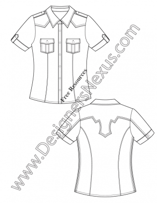 316x409 V50 Short Sleeve Western Shirt Flat Fashion Sketch Template