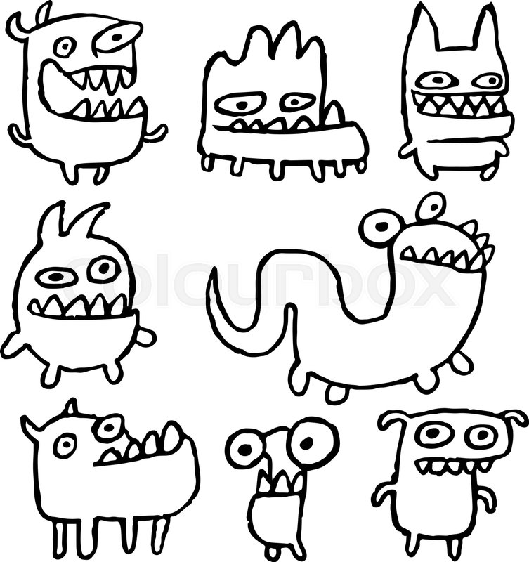 753x800 Funny Outline Monsters In Different Shapes In Black White Colors