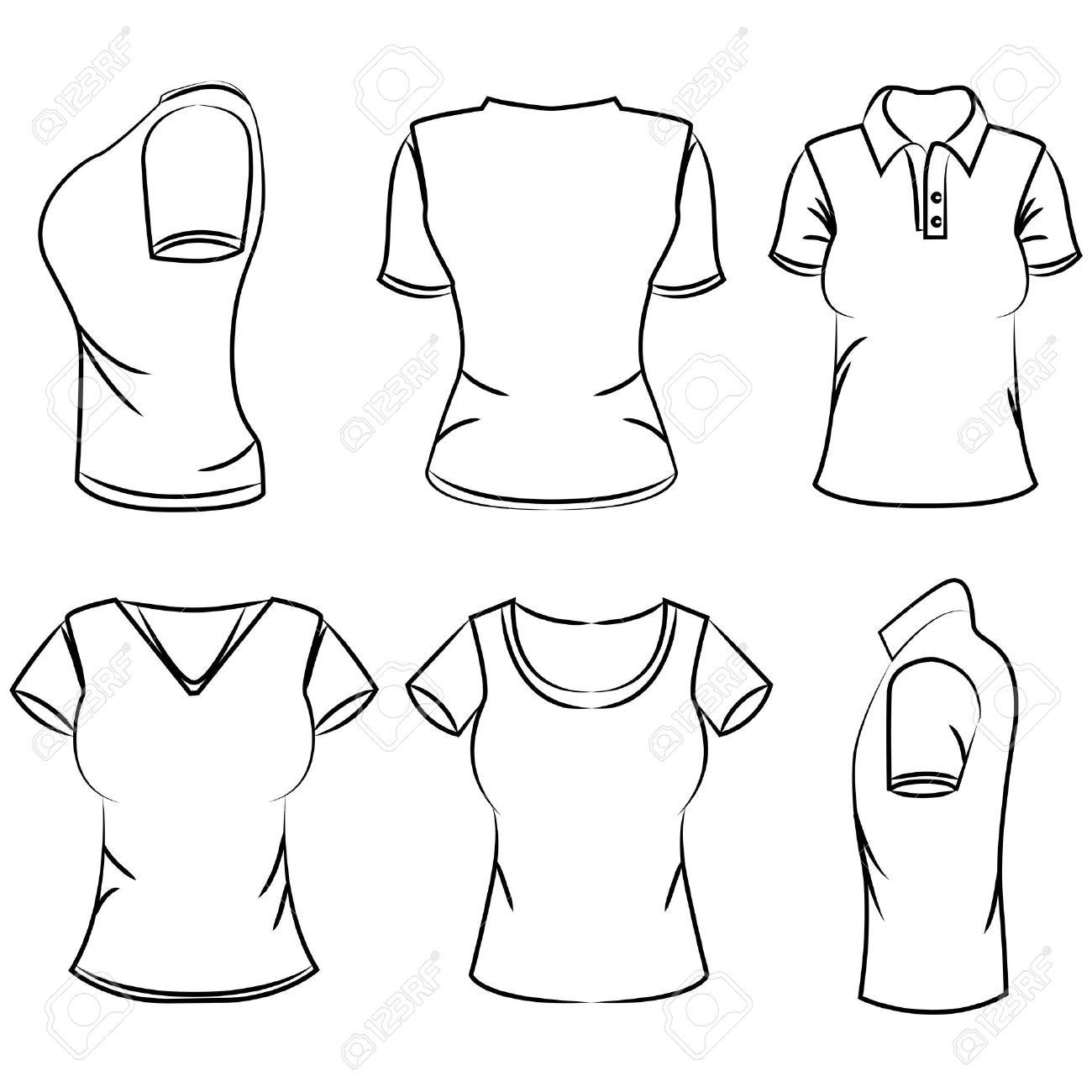1300x1300 Sketch Women's Polo T Shirt Royalty Free Cliparts, Vectors,