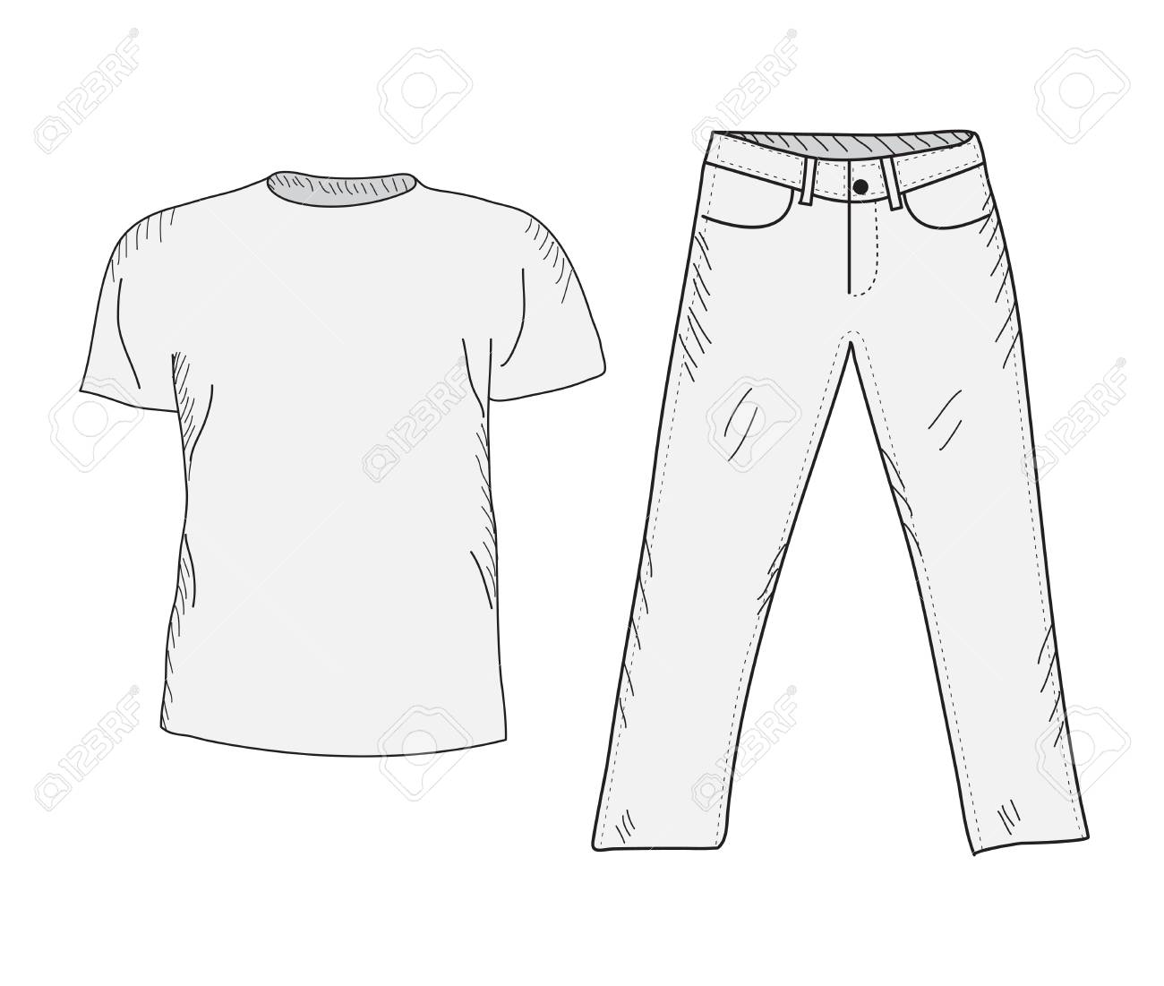 1300x1101 T Shirt And Jeans Sketch Set. Things In The Style Of Hand Drawing