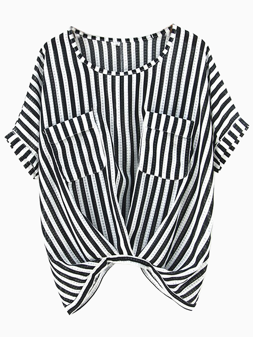 810x1080 Stripes Blouse With Chest Pockets Choies Blusasss
