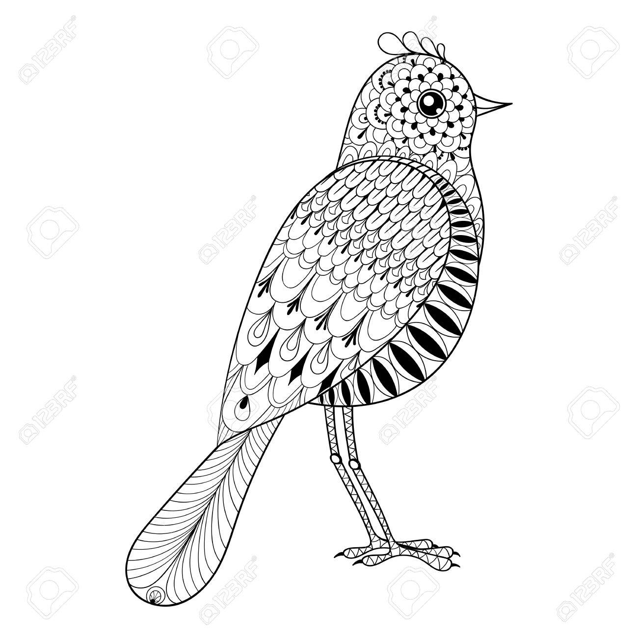 1300x1300 Hand Drawn Artistic Bird For Adult Antistress Coloring Pages, Art