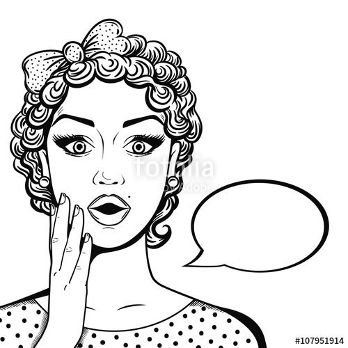 500x500 Line Art Amazed Woman Face With Thought Bubble In Comics Style