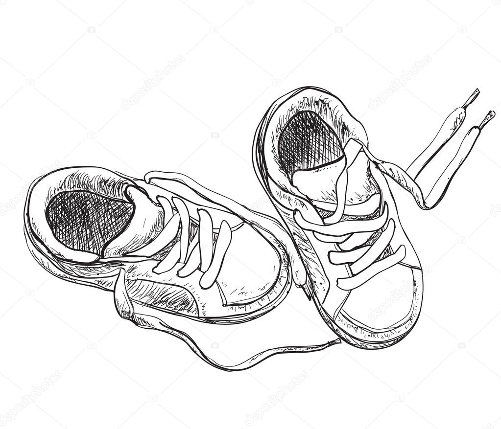 1023x877 Hand Drawn Pair Of Kids Shoes. Stock Vector Yuliia25