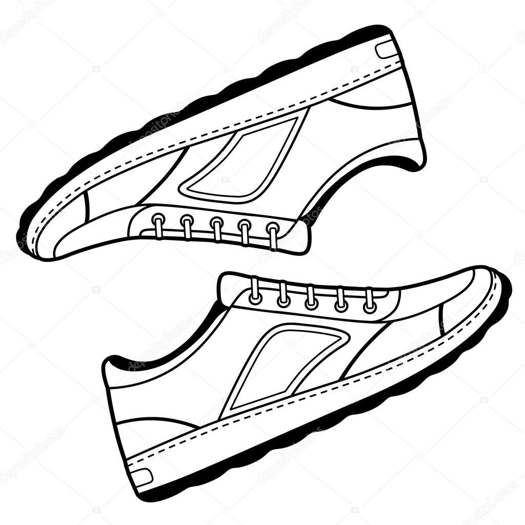 1024x1024 Pair Black Outlined Sneakers Shoes Stock Vector Arlatis