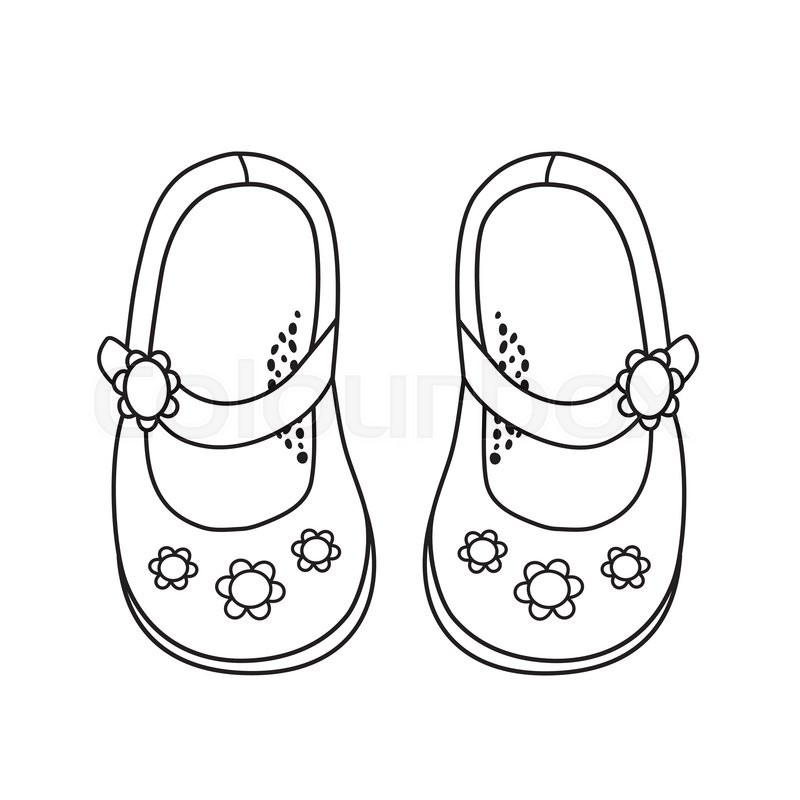 800x800 Shoes For Little Girls. Hand Drawn Outline And Stroke. It Can Be