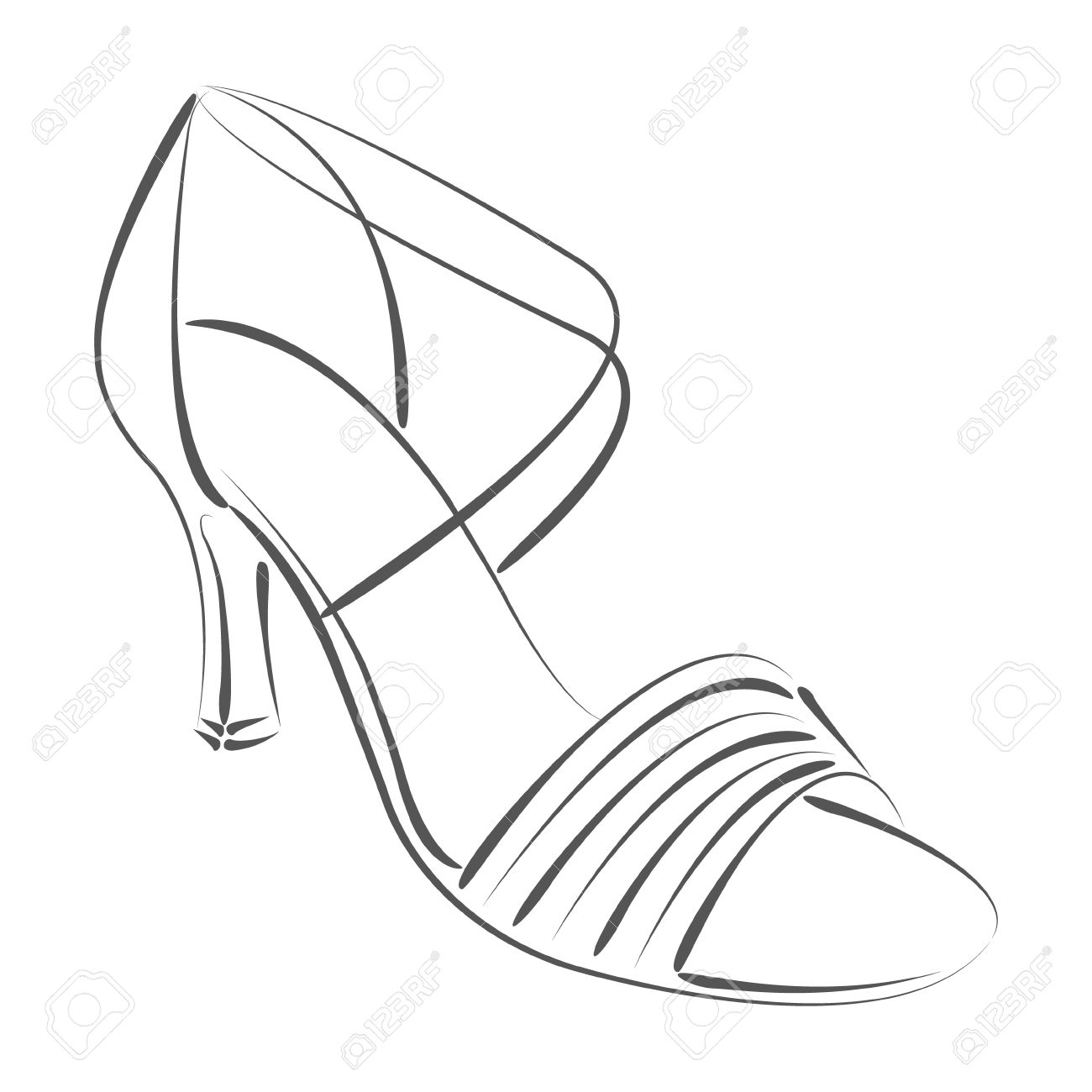 1300x1300 Elegant Sketched Woman's Shoe. Salsa Dance Shoes. Design Template