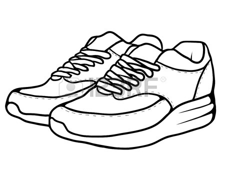 450x348 Contour Black And White Illustration Of Sneakers. Vector Element