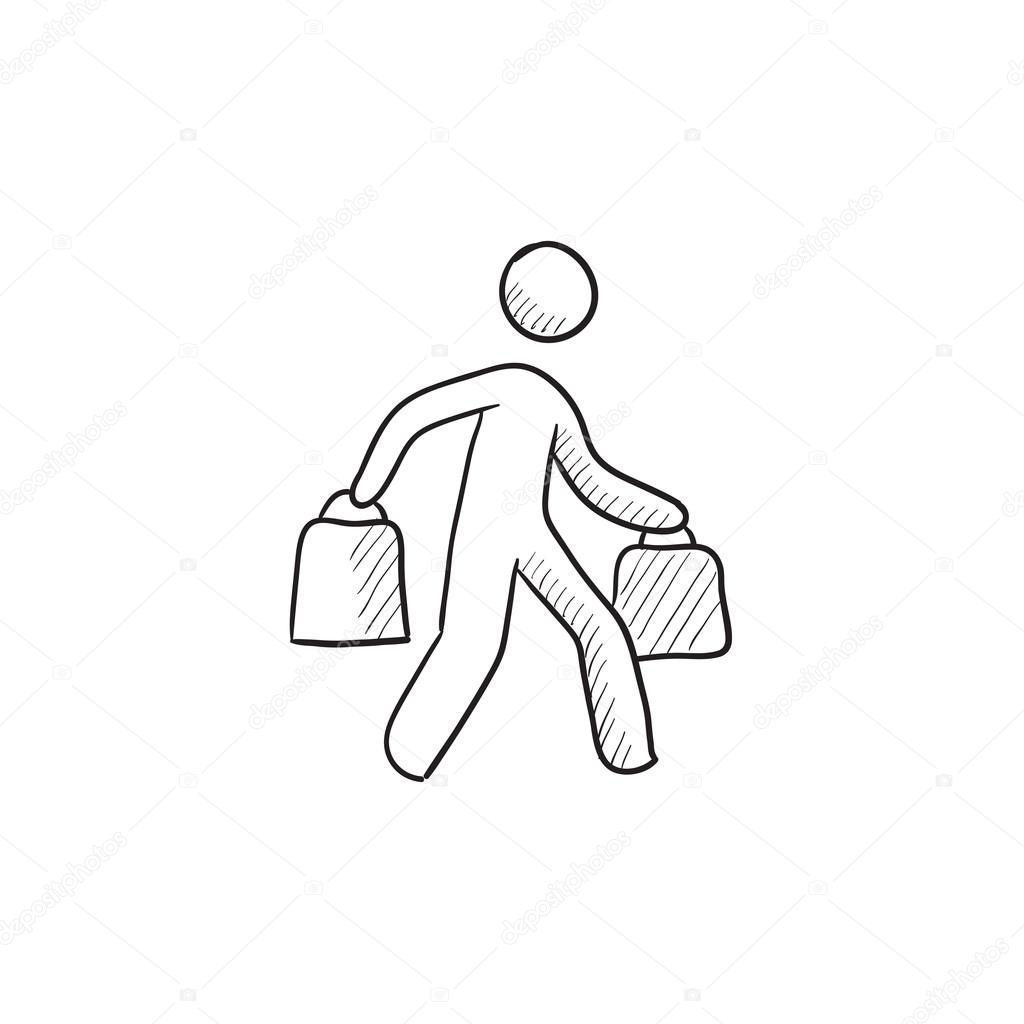 1024x1024 Man Carrying Shopping Bags Sketch Icon. Stock Vector Rastudio