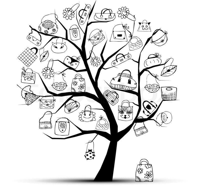 800x747 Shopping Bags On Tree For Your Design Stock Vector Colourbox