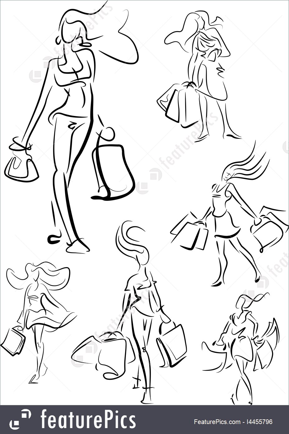 927x1392 Sketch Women Carrying Shopping Bags Illustration