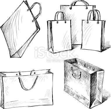 380x372 Vector Drawings Of A Bags For A Shopping. Croquis, Illustrations